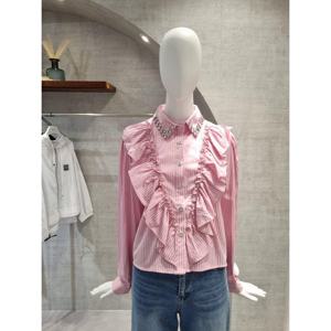 페이지플린  (F5CBL008) 비쥬 카라넥 프릴 스트라이프 블라우스