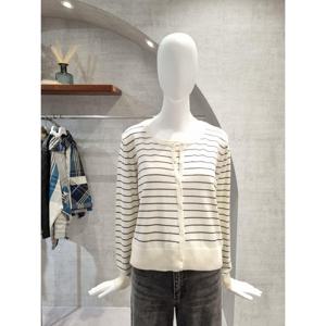 페이지플린  (F5CKN403) 라운드넥 단가라 버튼 장식 가디건