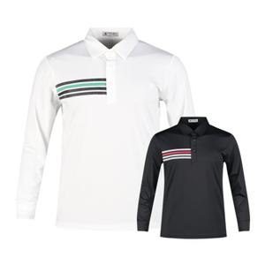 럭스골프 남성 퍼포먼스 배색 라인 카라 긴팔 티셔츠 AE25A403