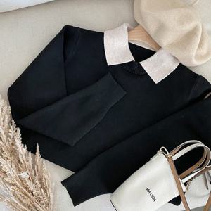 샵앤) 여성 카라넥 베이직 심플 긴팔 니트 티셔츠 DGB-WKN-4936-블랙