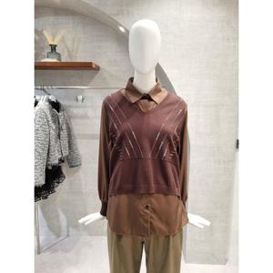 페이지플린  (F5CBL506) 스팽글 니트 배색 긴팔 블라우스