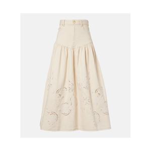 가니 브로드리 앙글레즈 개더 데님 스커트 P01076790