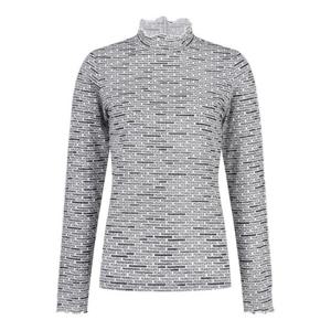 파리게이츠골프긴팔티 NQC 521D3TSA25_WH 여성 레터링 패턴 프릴넥 티셔츠