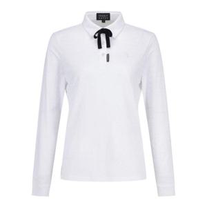 파리게이츠골프긴팔티 NQC 521D3TO203_WH 여성 탈착 리본 로고 스트라이프 칼라 티셔츠