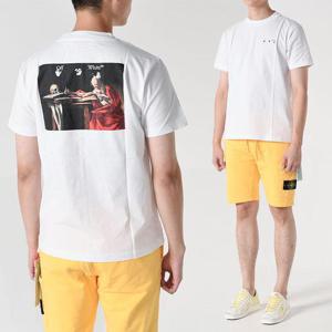 오프화이트 OMAA027 카라바지오 페인트 슬림핏 반팔티셔츠 화이트