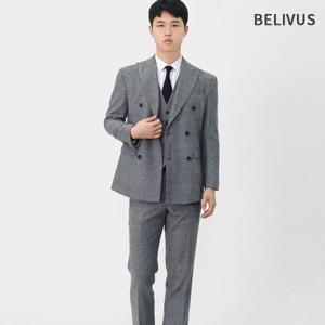 빌리버스 남성 데일리 쓰리피스 세트 헤링본 더블 자켓 울 블렌드 정장 BVOT174