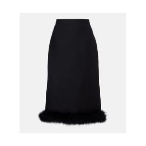 발렌티노 Crepe Couture 페더 트리밍 울 실크 미디 스커트 P01108208