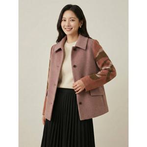 [조이너스][조이너스]모혼방 배색 슬리브 하프 코트-JW22CH23015