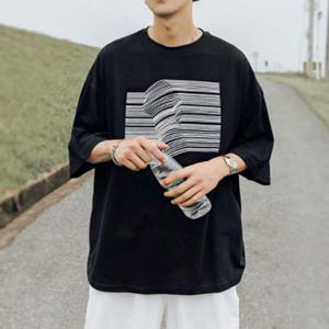 남자 캐주얼 외출 패션 심플 오버핏 5부 반팔 티셔츠