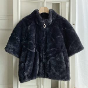 샵앤) 여성 하이넥 하프소매 페이크퍼 방한 집업 자켓 DGB-WJP-5050-네이비