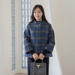 엄마옷 마담4060 클래씨마담 블루체크차이나울코트 중년여성 데일리 -ZCO2511022-