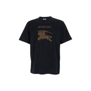 BURBERRY 면 남성의 앞면에 EKD와 로고 레터링 자수가 있는 검은색 크루넥 티셔츠 8119005A1189