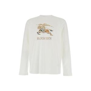 BURBERRY 면 남성의 앞면에 EKD와 로고 레터링 자수가 있는 화이트 크루넥 티셔츠 8121955B7078