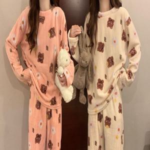 여성 포근한 곰돌이 왕골지 수면잠옷 극세사 파자마