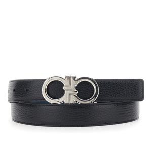 페라가모 블랙 해머드 가죽 간치니 버클 리버시블 벨트 670644