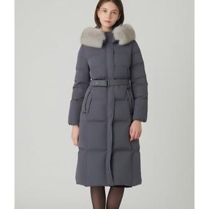 [샤틴]폭스퍼후드넥 벨티드 구스다운 롱패딩S244S855A64