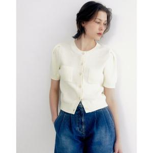 질스튜어트 뉴욕 여성 25SS 베이지 포켓 코튼혼방 반팔가디건 WJSW5B710I1