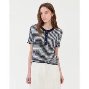 질스튜어트 뉴욕 여성 25SS 아이보리 스트라이프 코튼혼방 반팔니트 WJSW5B420IV