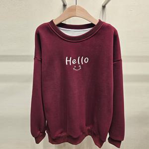 샵앤) 여성 라운드 헬로자수 기모 맨투맨 티셔츠 21DS-WSH-5081-버건디