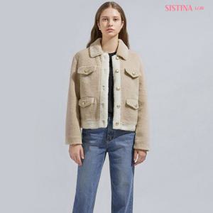 [시스티나]여성 겨울 시어링 카라 퍼 세미 크롭 무스탕 자켓