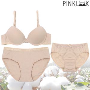 [핑크룩] 순면 봄미베이직 코튼브라팬티3종세트/베이지