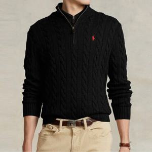 폴로 랄프로렌 코튼 케이블 니트 하프 집업 스웨터