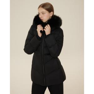 헤지스 골프 여성 24FW 블랙 여성 중힙기장 후디 구스다운 점퍼 HWJU4D811BK