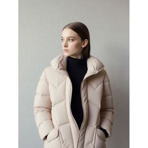 [크로커다일레이디]라이트그레이 하프넥 중기장 퀄팅 덕다운 CLCSDW201