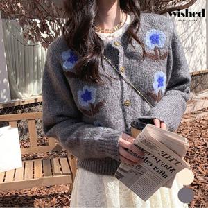 플라워 자수 라운드 여성 니트 가디건 (WIACCD023)