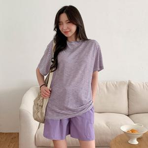 로하 국산 여성 단가라 5부 루즈핏 반팔티 RNF-WSH-3095-퍼플