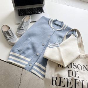 샵앤_ 여성 노카라 소매배색 야구점퍼 BONG-WJP-2842-스카이블루