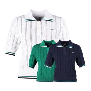 럭스골프 여성 케이블 시보리 카라 반팔 니트셔츠 LB4S604W