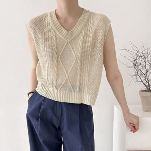 샵앤) 꽈배기 국산 여성 V넥 니트조끼 21DS-WVS-3438-화이트