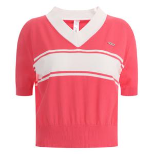 샵앤) 라인배색 골프 여성 반팔 니트 티셔츠 LB-WKN-417-레드