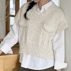 샵앤) 여성 간절기 크롭 니트 조끼 SIU-WVS-3683-아이보리