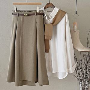 샵앤) 여성 반밴딩 언발란스 롱 스커트 DGB-WSK-3741-베이지