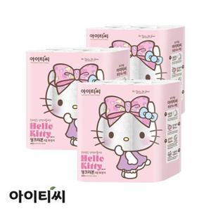 [헬로키티] 4겹 핑크리본 화장지(20m) 24롤X3팩(72롤)