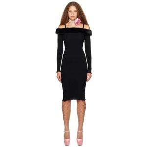 25 FW 블루마린 여성 블랙 퍼 미디 드레스 232901F054002