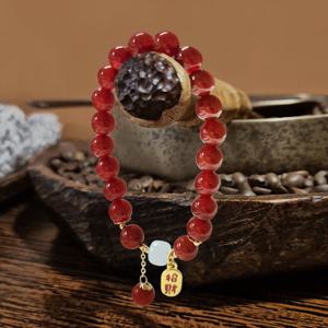 옥장식 마노석 염주 팔찌(레드) G