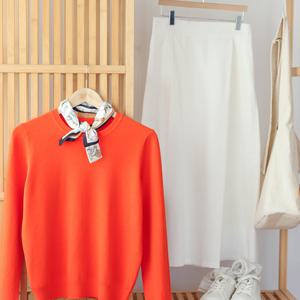 샵앤) 국산 여성 간절기 A라인 뒷밴딩 원턱 면100 롱 스커트 STJ-WSK-20270-아이보리