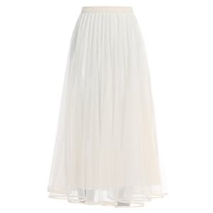 샵앤) 여성 허리 밴딩 레이스 망사 롱 플리츠 스커트 TH-U-WSK-20277-연베이지
