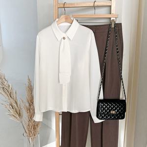 샵앤) 국산 여성 카라넥 2중 타이 정장 블라우스N REI-WBL-4138-아이보리