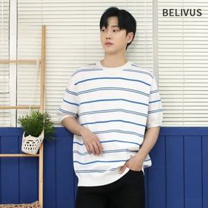 빌리버스 남성 반팔 니트 스트라이프 라운드 티셔츠 BRE021