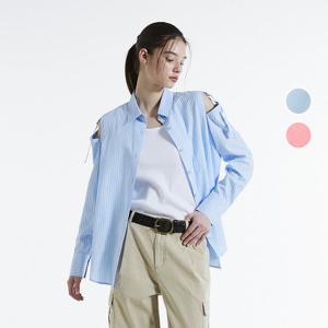 [버커루]여성 코튼 어깨트임 스트라이프 셔츠 B241SH520P