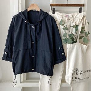 샵앤) 여성 밑단스트링 롤업 트렌치무드 후드 간절기 점퍼 DGB-WJP-4344-블랙