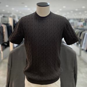 [지오지아]워셔블 꽈배기 반팔 니트티_ABF2ER1103_BR_DG