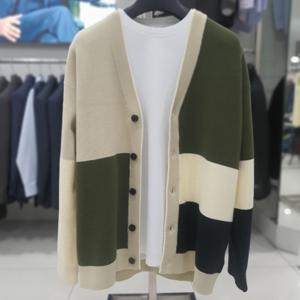 [파렌하이트]세미오버핏 컬러 블럭 배색 가디건 FKUCA8332BE_DG