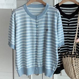 샵앤) 여성 라운드넥 데일리 반팔 니트 가디건 BONG-WCD-4518-블루