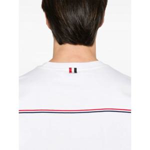 [THOM BROWNE] 라프리마 남성 티셔츠 오버사이즈 숏 슬리브 W/ RWB 니트 트림 인 미디엄 WEIGHT 저지 MJS288A00042 100 화이트 /9