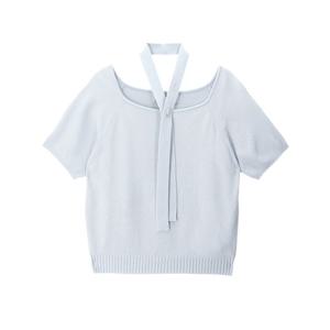 [뷰어]여성 스퀘어넥 타이 반팔 니트 ZNKPP402_LL